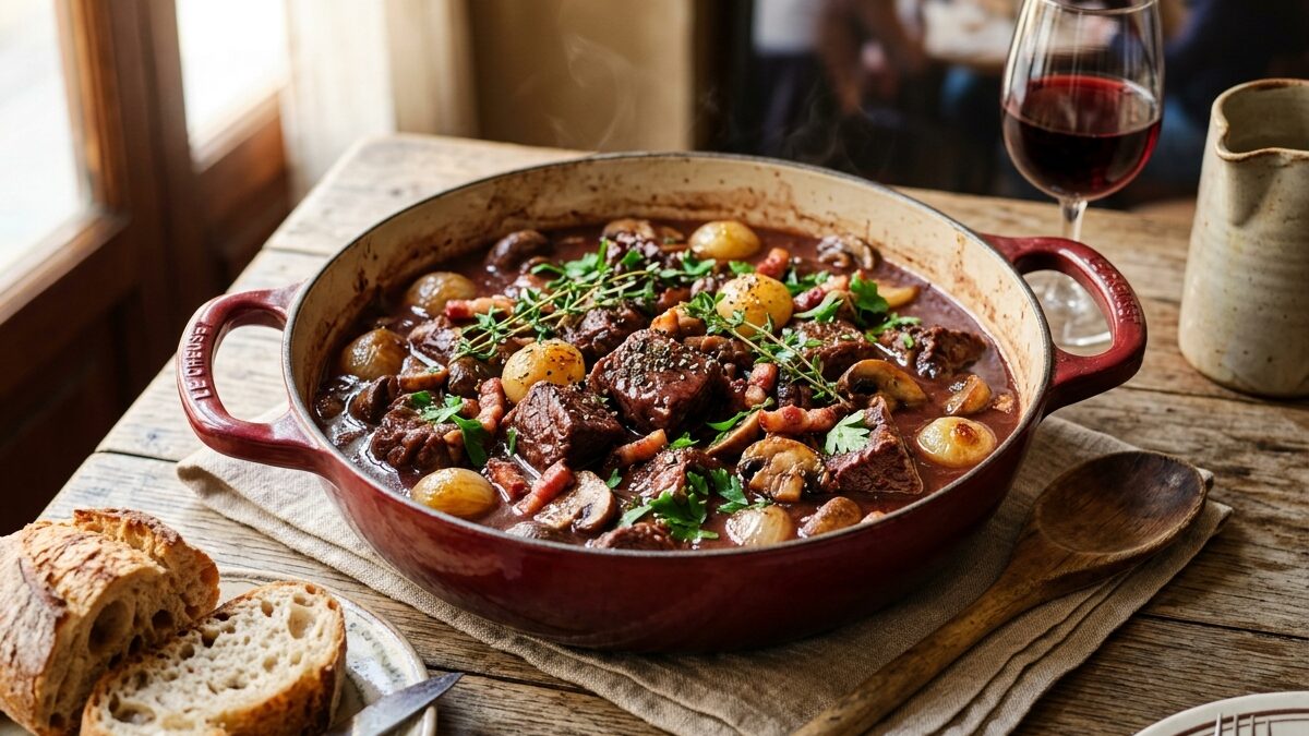 Clássico francês Beef Bourguignon: a ciência da degradacão do colágeno na Borgonha Pinot Noir