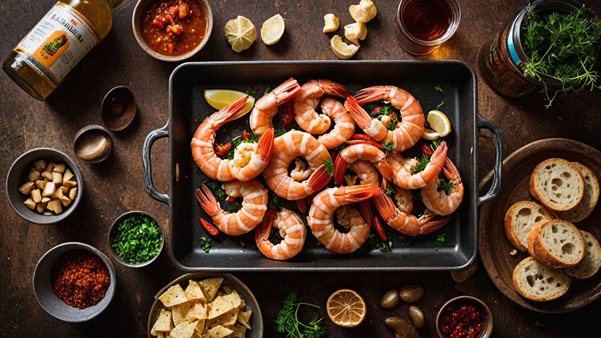 Authentic Spanish Gambas al Ajillo: Cold-Oil Garlic Confit, Chili Oleoresin & Flash-Poached Prawns - Raw Ingredients Mise en Place
