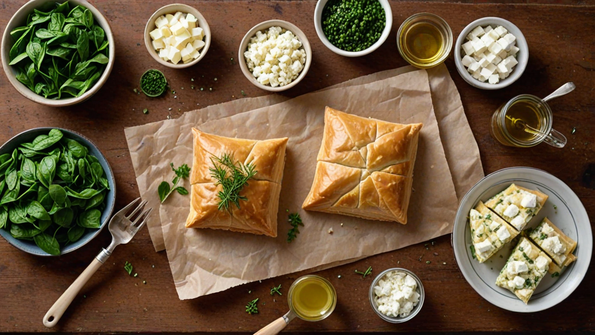 Traditional Greek Spanakopita: Laminated Phyllo Air Gaps, Spinach Moisture Purge & Sheep's Milk Feta Brine - Raw Ingredients Mise en Place