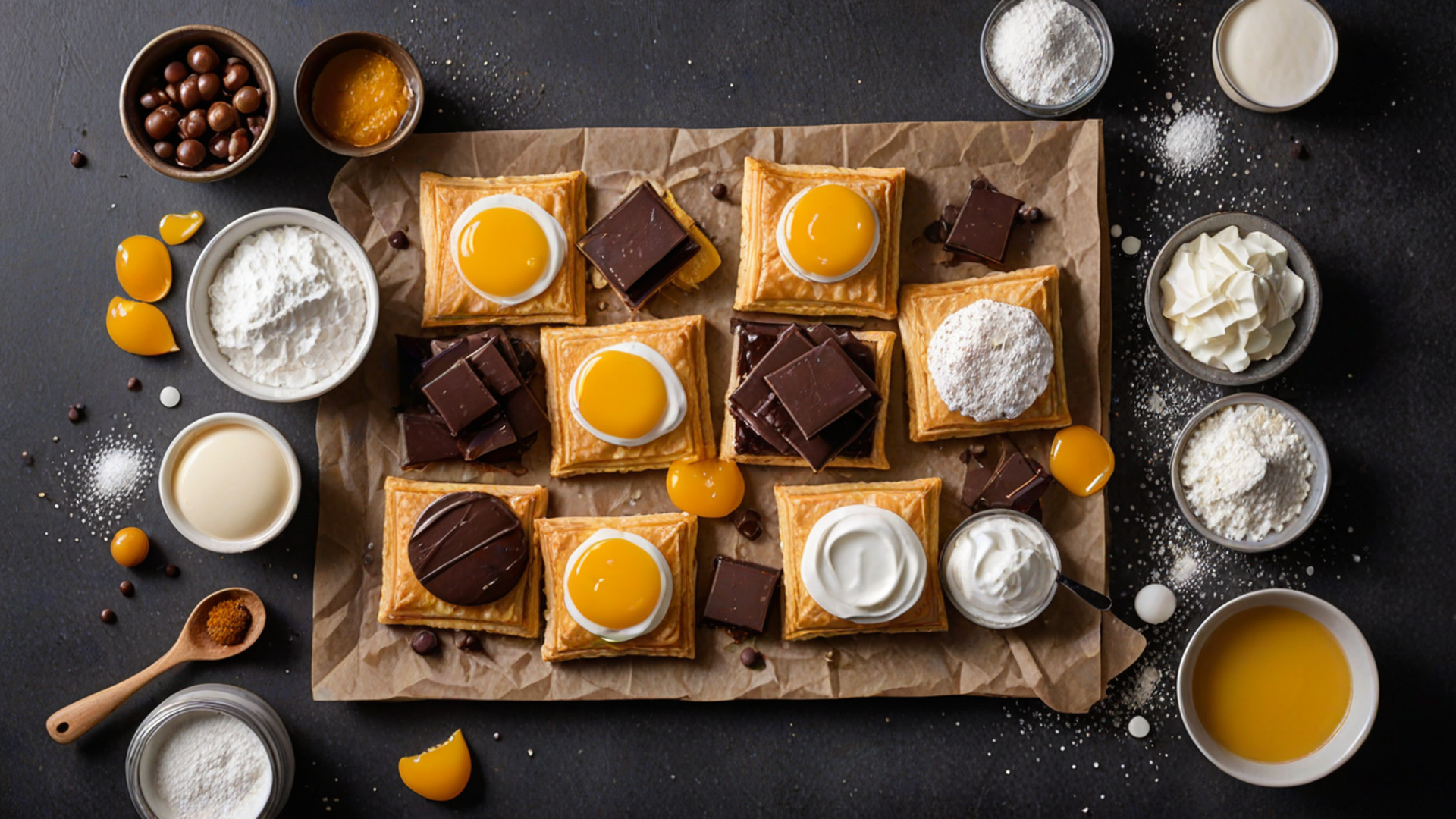 Classic French Mille-Feuille: Compressed Inverted Puff Pastry, Caramelized Sucrose & Vanilla Diplomat Cream - Raw Ingredients Mise en Place